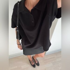 NWT Djerf Avenue Textured Polo Top Women’s Size X-Small In Black